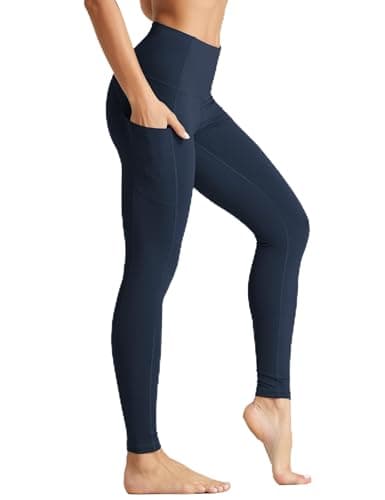 Image of THE GYM PEOPLE High Waisted Leggings for Women - Tummy Control Yoga Pants with Pockets, Soft Non-See-Through Workout Running Gym Tights/Navy Blue/XL