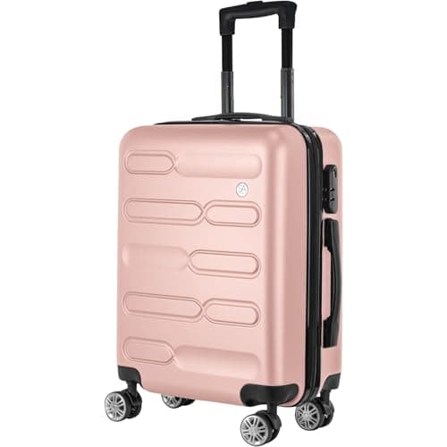 Image of SA Products Cabin Suitcase | 34L Carry On Suitcase, Cabin Bag 55x40x20 with Combination Lock | Hard Shell Suitcase with 4 Wheels Cabin Luggage, Cabin Bags 55 x 40 x 20 Approved (Rose Gold)