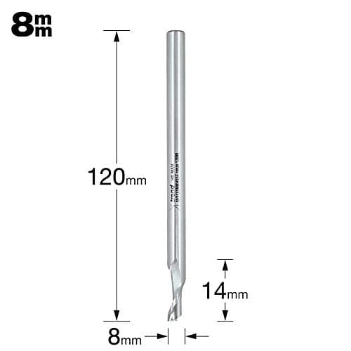 Image of Trend Professional Single Flute Helical Plunge Router Cutter, 8mm Shank, 8mm Cut Diameter & 14mm Cut Length, High Speed Steel, 50/51X8MMHSSE