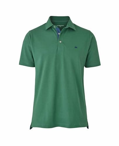 Image of THE SAVILE ROW COMPANY LONDON Men's Classic Fit Cotton Pique Short Sleeve Polo Shirt - Mid Green - Extra Large
