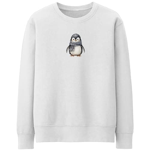 Image of Purple Print House Christmas Penguin Sweatshirt For Women Winter Jumper Xmas Snowflakes Sweater, L, White