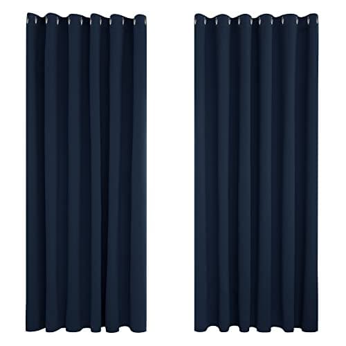Image of Deconovo Super Soft Thermal Insulated Eyelet Blackout Curtains for Bedroom 90 x 90 Inch Navy Blue 2 Panels