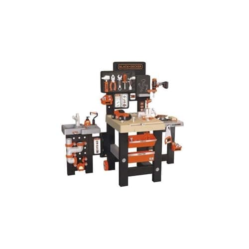 Image of Smoby Black and Decker Kids Mega Centre Workbench with 95+ Accessories Pretend play toy workbench with tools