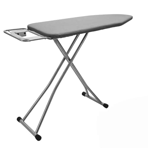 Image of Rainberg Folding Ironing Board, 122 x 38cm Ironing Surface, Adjustable Height Up To (78-91cm), Includes Silicone Iron Rest, Durable with Safety Lock & Anti-Skid Feet, Foldable Ironing Boards (Grey)
