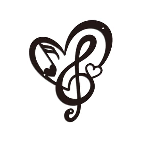 Image of WADORN Heart Music Metal Wall Art Decor, Vintage Musical Notes Metal Wall Art Sculpture Decorative Black Love Notes Hanging Ornament for Musician Home Bedroom Bar Study Room Studio, 8.6x10 Inch