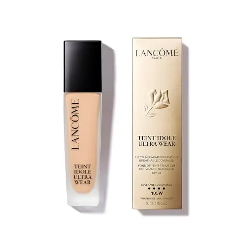 Image of Lancôme Teint Idole Ultra Wear Foundation, Up to 24H Longwear Liquid Foundation, Full Coverage, Natural Matte Finish, Hyaluronic Acid & SPF 35, 105W: Fair/Warm/Yellow Undertones, 30ml
