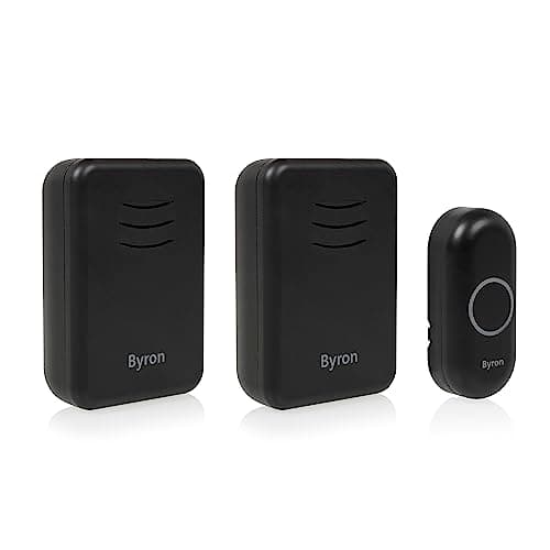 Image of Byron Wireless Doorbell Set – Twin Pack – Battery Portable and Plug in – 150 m Range – 16 Melodies – Black – DBY-22354BS
