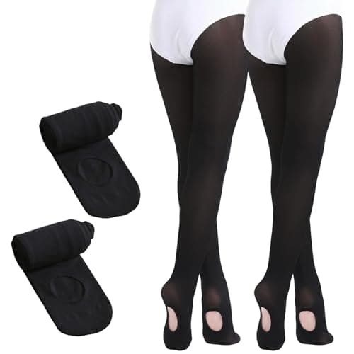 Image of viiotu 2 Pairs 60D Girls Ballet Tights - Ultra Soft Convertible Dance Tights with Elastic Waist & Reinforced Crotch (UK, Age, 5 Years, 8 Years, Regular, Black)