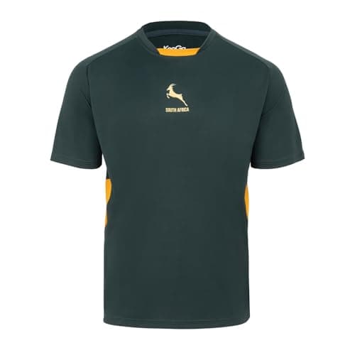 Image of Official Springboks South Africa Mens Rugby T-Shirt Short Sleeve Polyester Classic Green Rugby Support Top (UK, Alpha, M, Regular, Regular)