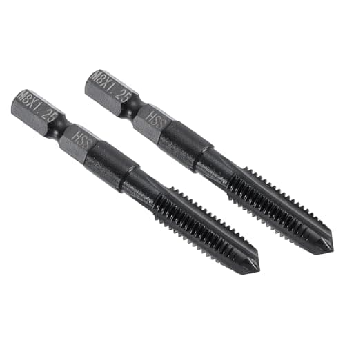 Image of sourcing map 2pcs Straight Flute Thread Tap, M8 x 1.25 Metric Thread 1/4" Hex Shank Screw Threading Tapping Tool Thread Milling Machine Taps, High-Speed Steel 6542 (HSS 6542)