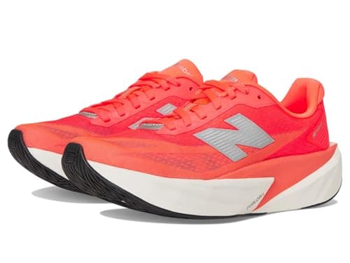 Image of New Balance Women's FuelCell Rebel V5 Running Shoes, Urgent Red/White/Silver Metallic, 8.5 Wide