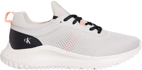 Image of Calvin Klein Women’s Sporty EVA Sock Tech Mix Logo Runner Trainers, Grey (Moonstruck/Creamy White/Orange), 5