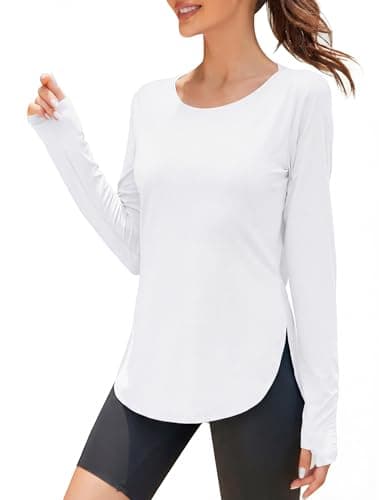 Image of Rapbin Women's Gym Shirts, Long Sleeve Lightweight Moisture Wicking Quick Dry Loose Fit Sports Tops for Ladies White L