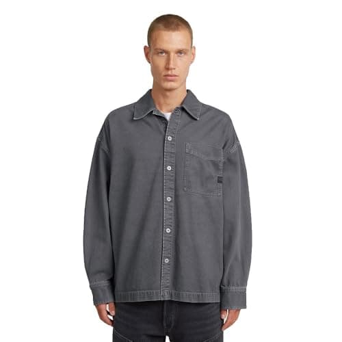 Image of G-STAR Men's Boxy Fit Overshirt, Multicolor (india ink/folkstone gray double dye gd D23007-D491-H505), L