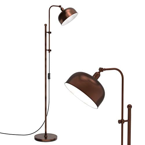 Image of COSTWAY Industrial Floor Lamp, Adjustable Height & Metal Head Standing Lamps, Rustic Farmhouse Task Lighting Reading Lamp for Living Room Bedroom Office, E27 Socket