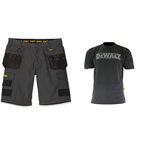 Image of DEWALT Cheverley Lightweight Grey Polycotton Shorts Waist 36in & Easton Lightweight Performance T-Shirt - XL (48in)