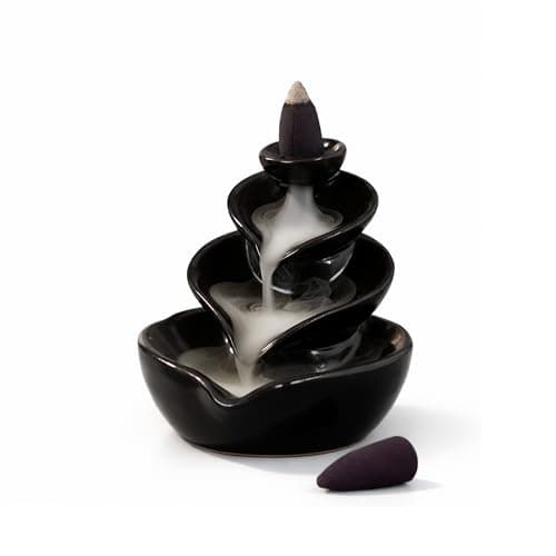 Image of STL Ceramic Backflow Incense Burner, Handmade Incense Holder Tower for Cones, Aromatherapy Water Leaf Incense Burner, Home & Office Decoration