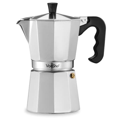 Image of VonShef Stovetop Coffee Maker, 6 Cup Aluminium Italian Espresso Maker, 300ml Gas & Electric Stove Top Moka Pot with Replacement Gasket & Filter