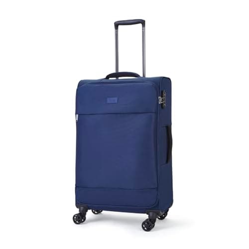 Image of Rock Paris Medium Soft Shell Hold Suitcase in Navy - 360 Swivel-Wheels, Lightweight & Stylish Design, Telescopic Handle & TSA Combination Lock - 71x41x26cm