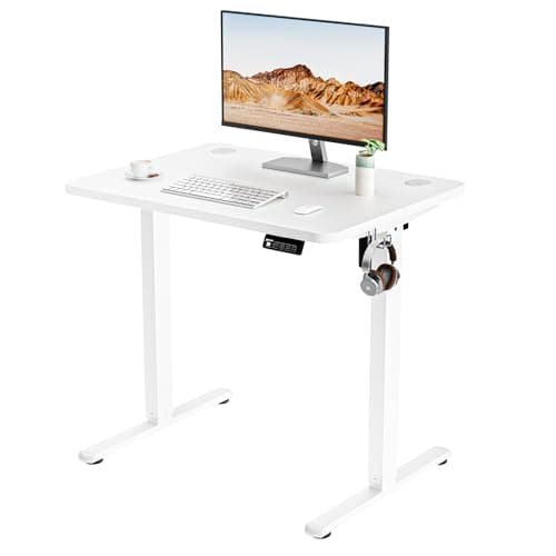 Image of ERGOMAKER Electric Height Adjustable Standing Desk 80x60cm, Sit Stand Desk with Splicing Top for Home Office (White Frame + White Desktop)