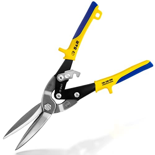 Image of S&R Tin Snips Aviation 300mm, Extra Long, Straight Cut, Made of Cr-Mo Steel, for Metal Sheets Cutting