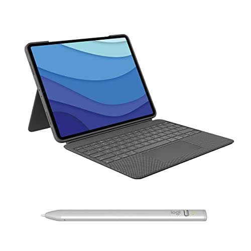 Image of Logitech Combo Touch iPad Pro 12.9-inch (5th, 6th gen - 2021, 2022) Keyboard Case Crayon (USB-C) Digital Pencil (2018 releases and later) - QWERTY UK English Layout - Grey