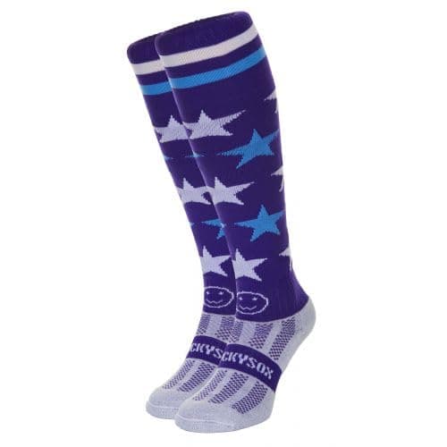 Image of WackySox Purple Stars Knee Length Sports Socks, Equestrian Socks, Horse Riding Socks
