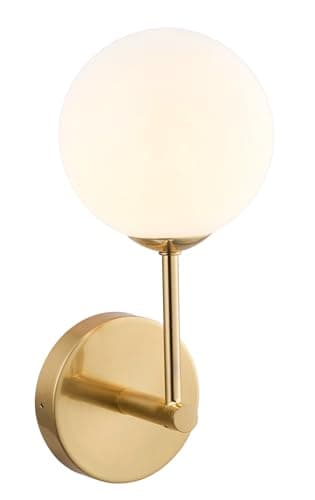Image of National Lighting Otto Wall Light 267mm - Satin Brass Plate & Opal Glass G9 Indoor Wall Light – Dimmable, Mid Century Modern Brass Lighting for Living Room, Bedroom & Hallway