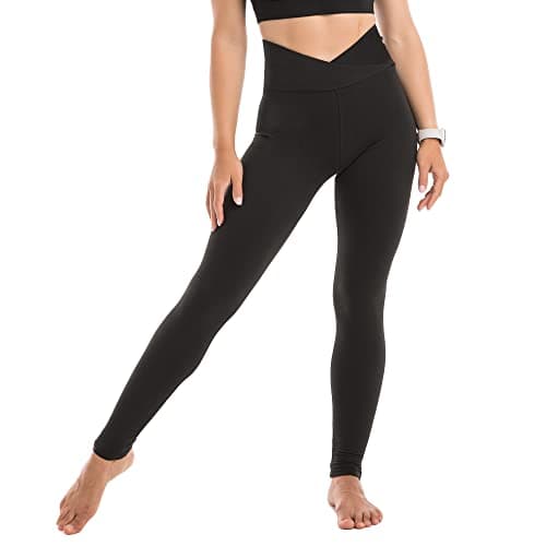 Image of SINOPHANT High Waisted Leggings for Women, Buttery Soft Elastic Opaque Tummy Control Leggings, Plus Size Workout Gym Yoga(Black Cross Waist1,XXL)