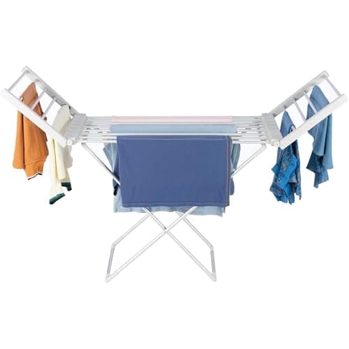 Image of Homefront Heated Clothes Airer Dryer Rack Rail, 220W, Ready Assembled (No Tools Required, Clip And Use) Indoor Portable Free Standing Energy Efficient, Lightweight Aluminium (Silver)