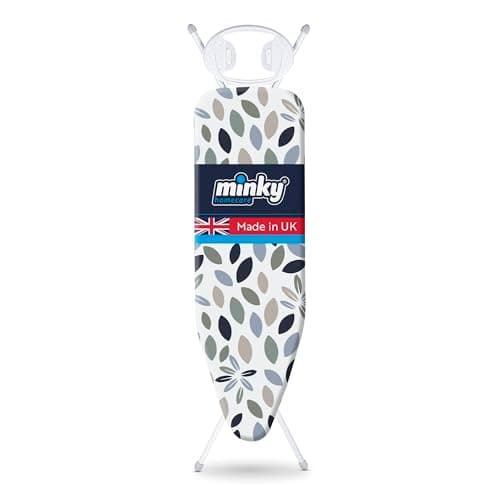 Image of Minky Ironing Board Expert, Large Ironing Board, 122 x 38 cm Iron Board, Angled Rest, Adjustable Height to 96 cm, Collapsible Iron Table