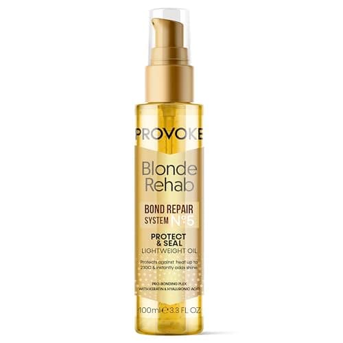 Image of PROVOKE Blonde Rehab N0'5 Protect and Seal Bond Repair Hair Oil 100 ml, Protects from Heat & Adds Shine in 1 Use, with a Pro Bonding Complex, Keratin & Hyaluronic Acid, for Blonde Damaged Hair, Gold