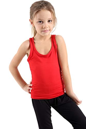 Image of GW CLASSY OUTFIT Girls Vests Neon Racer Back Vest Underwear Tank Tops Sleeveless Kids Vests UK Size (5-13 Years) (9-10 Years, RED)