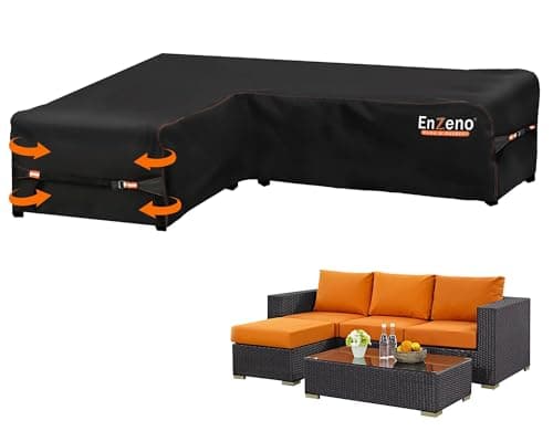 Image of Enzeno Garden L-Shape Furniture Cover Waterproof,420D Heavy Duty Oxford Fabric Outdoor Rattan Corner Sofa Cover with Waterproof Tape (140 * 210 * 75cm)