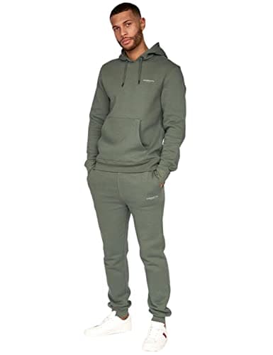 Image of Crosshatch full tracksuit Hooded Fleece Sweatshirt Zip Up Hoodie Jacket Sweatpants Joggers by Jeanbase Khaki XL