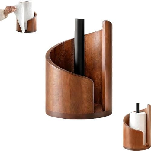 Image of Mountain Paper Towel Holder, Natural Mango Wood Base with Iron Center Rod, Countertop Paper Towel Stand, Decorative Kitchen Paper Towel Dispenser — No Installation Required (Brown)