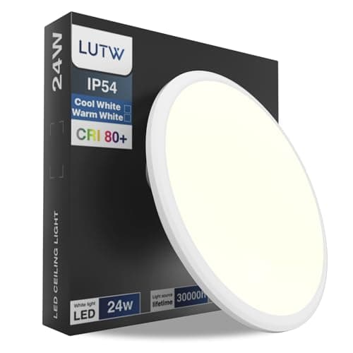 Image of LUTW LED Ceiling Light 24W, Round Flush Ceiling Light 3000K Warm White 2200lm, Waterproof IP54, Ceiling Lamp for Bathroom, Kitchen, Corridor, Bedroom, Office, Ø30cm