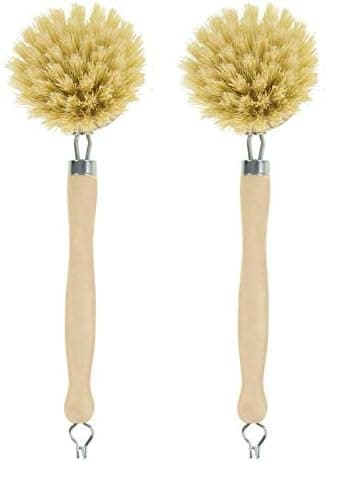 Image of Elliott Wooden dish brush with Natural tampico fibres, Long reach washing up brush ideal for cleaning glasses, plates, pots and pans, replacable brush heads available. (Pack of 2)