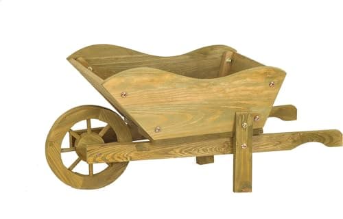 Image of Garden Mile Wheelbarrow Planter, Wooden Flower Pots, Garden Ornament Outdoor Decoration Planting Patio Décor Ornamental Suitable for Plants & Flowers Woodland XL Barrow Planter Planting Storage