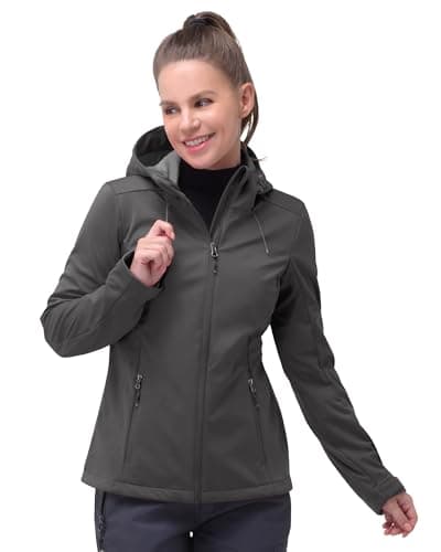 Image of 33,000ft Women's Softshell Jacket Waterproof Windproof Coat Functional Lightweight Windbreaker Ladies Breathable Outdoor Jacket with Hood for Running, Cycling, Hiking, Grey DE42/UK16