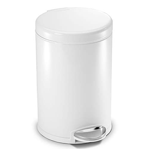 Image of simplehuman CW1853CB 4.5L Round Pedal Bin, Small Bin for Bathroom Bedroom Office, Strong Steel Pedal, Silent Soft Close Lid, Inner Bucket, Non-Skid Base, White Steel