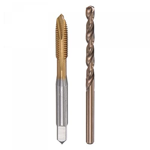 Image of sourcing map M6 x 1 Spiral Point Thread Tap and 5.0mm Drill Bit Set, Metric Titanium Plated Cobalt High Speed Steel Machine Screw Thread Tap Threading Tool