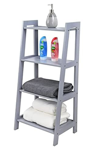 Image of Unibos | Wooden Ladder Shelf | Storage Unit | Stylish Display Stand | Durable Shelves | for Bathroom, Living Room, Bedroom, Kitchen etc | Free Standing | 4 Tier - Grey