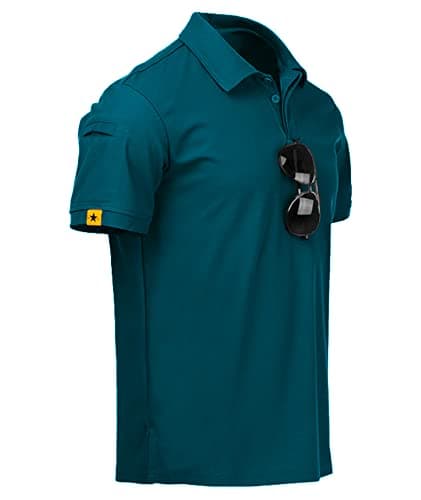 Image of JACKETOWN Men's Polo Shirt - Short Sleeve Breathable Tennis Shirt - Summer T-Shirt - Button Front Polo - Adult Casual Sport Golf Shirt (Dark Turquoise, 3XL)