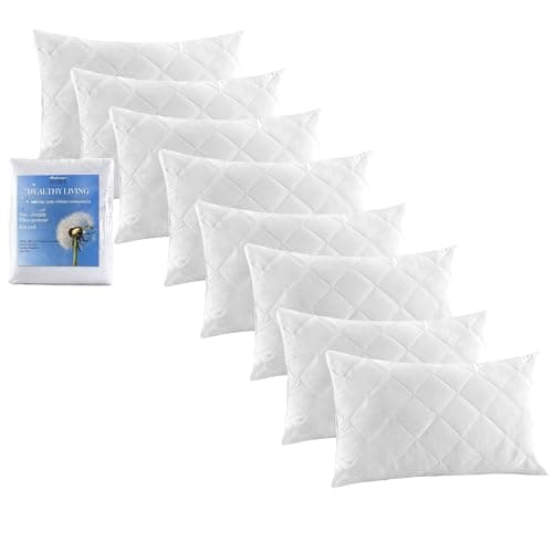 Image of Adam Home Quilted Pillow Protectors 8 Pack (50 x 75 CM) - Soft Poly Cotton Zippered Pillow Cases – Durable, Breathable & Comfortable