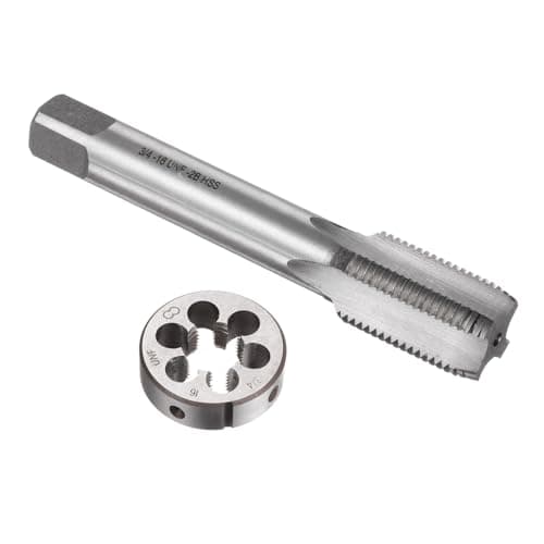 Image of sourcing map 2pcs Tap and Die Set, 3/4-16 UNF Thread Tap & Round Die, Tapping Threading Tool Tap & Die Kit for Nut Screw Bolt Thread Repair
