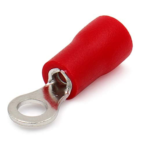 Image of Heschen Ring terminals Vinyl Insulated Electrical Crimp Connectors, RV1.25-3, 22-16 AWG (0.5-1.5 mm²), Stude Size #4, d2=3.2mm(0.126"), Red, Pack of 100