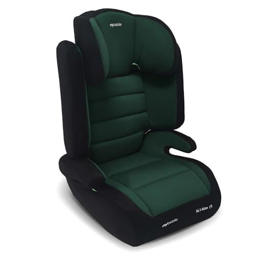 Image of My Babiie MBCSB30 Highback Booster Car Seat - 100-150cm (Approx. 4-12 Years, Group 2/3), i-Size R129, Adjustable Child High Back Seat, Padded, 8 Position Headrest - Green & Black