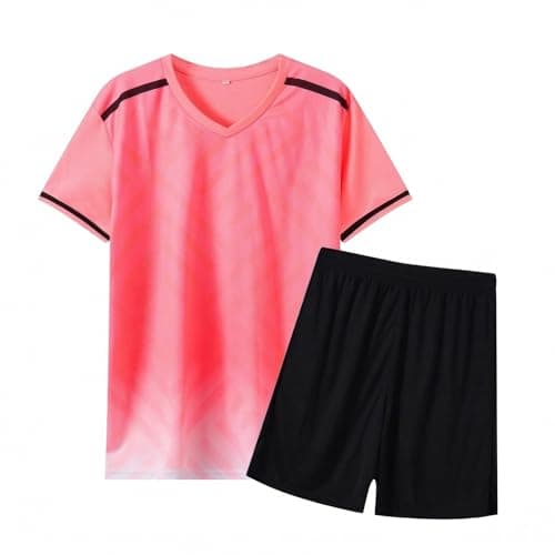 Image of Fiohiros Football Kit for Kids, Boys Football Jersey Set, Quick Dry Sport Training Suit for Unisex 6-13 Years (UK, Age, 8 Years, 9 Years, Regular, Pink)