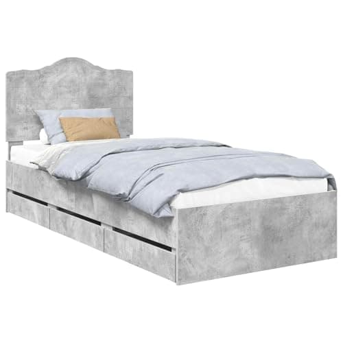 Image of KTHLBRH Concrete Grey Bed Frame with Integrated Drawers and Hidden Storage Modern 75 x 190 cm Engineer Wood Frame